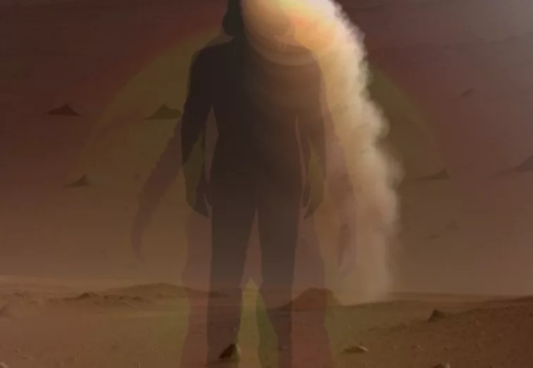 Shadow dust man on Mars - image created with AI - chapter 5 BW Derge