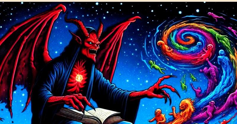 Atop Satan's Pallid Stage in a Poem Called Hell- image: Satan Pulling Souls from Infinity