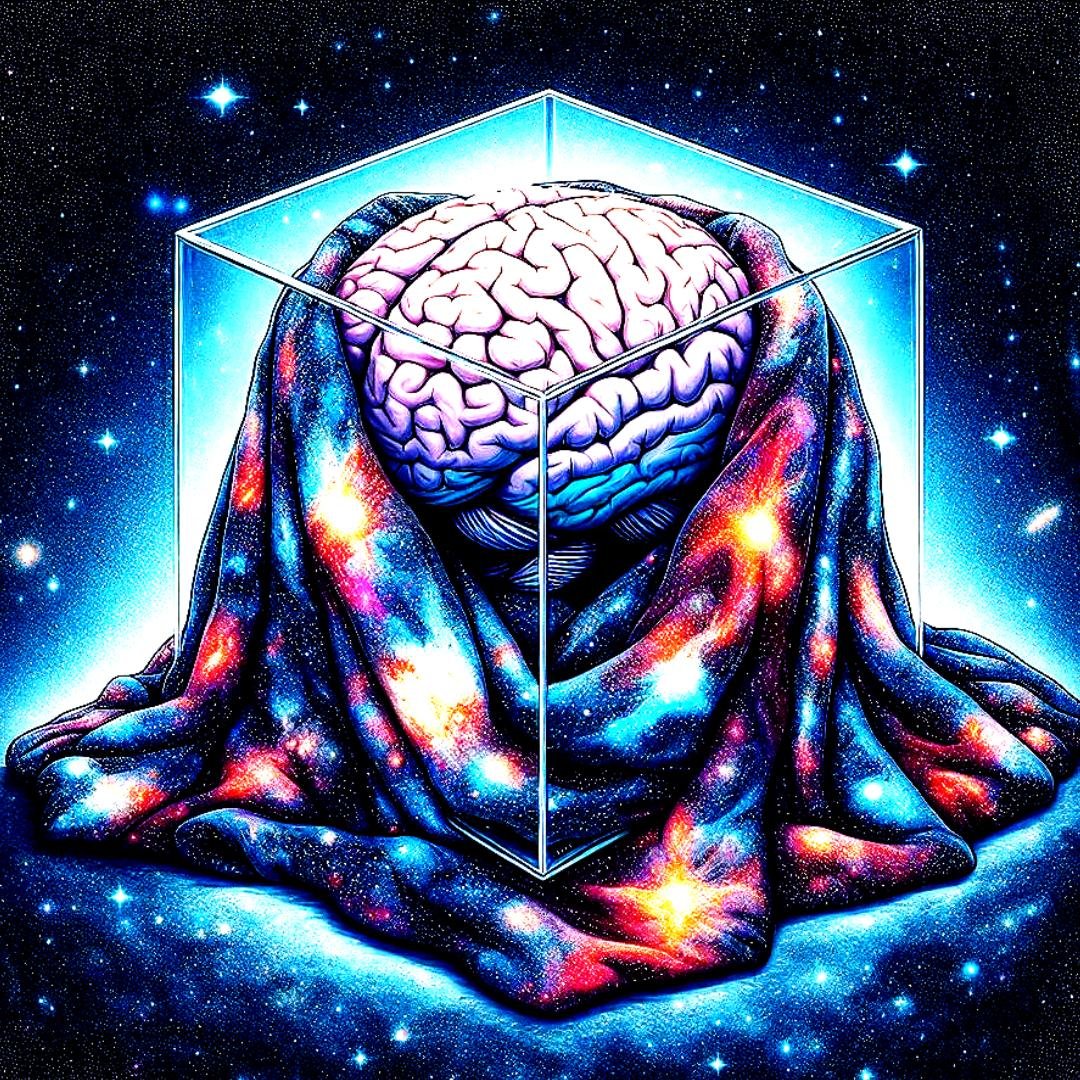 Outpour Magic -Poem by BW Derge - 1 Brain in a box wrapped with a blanket made of the universe - image for poem by BW Derge called Outpour/Magic