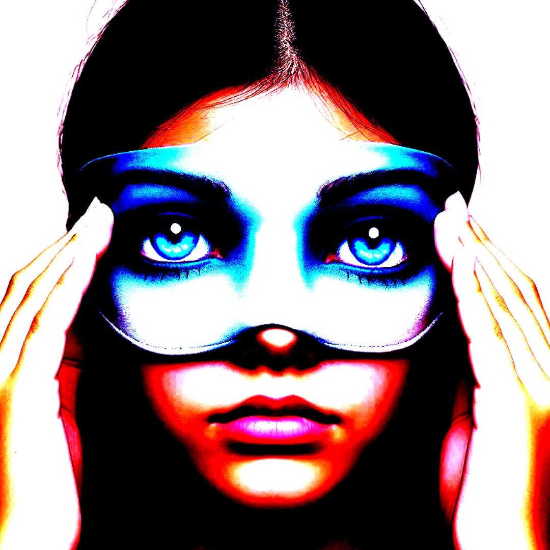 Outpour Magic -Poem by BW Derge - 3 eyes painted open - blindfold depicting open eyes - image for poem called Outpour/Magic by BW Derge