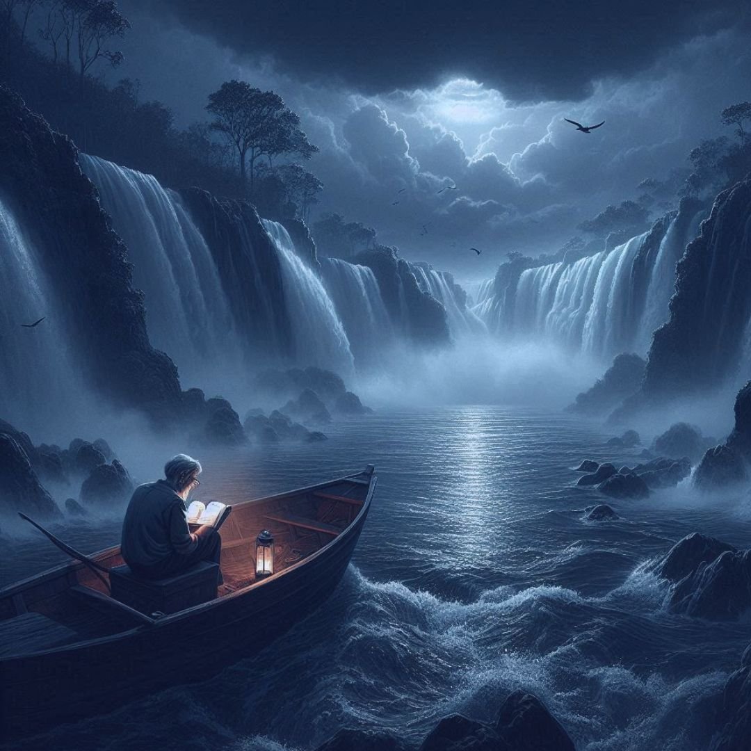 Shot of Whiskey Poem - Image 4 Reading 2024 poetry on a lonely boat by a waterfall