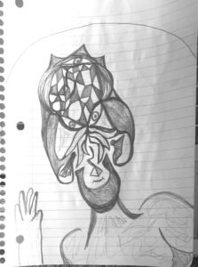 featured doodle, last day of the year, black and white pencil drawing of interdimensional being