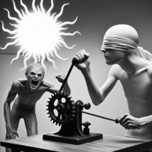 Constipated Consciousness 1 - turn the crank while the sun laughs Blindfolded turning a crank while the sun screams - constipated consciousness by bw derge