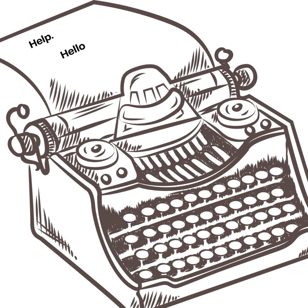 Typewriter with the words Help and Hello