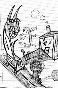 Abstract Art Doodle of Interdimensional Being on the Bus